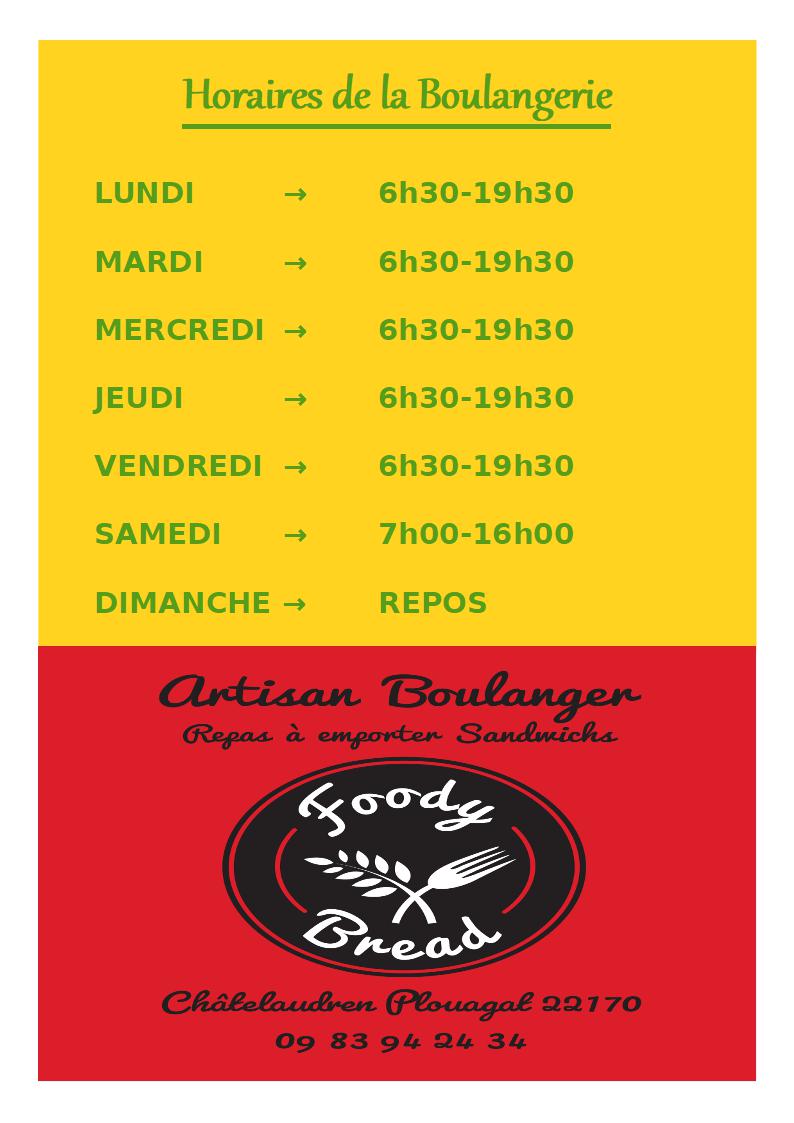 HORAIRES d’ouverture de la boulangerie | Foody Bread